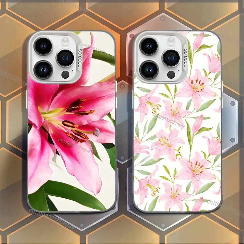 

lily Orchid Flower print Phone Case For iPhone 17,16,15,14,13,12,11,Mini,Pro,E,MAX White Candy Matte Shockproof Cover