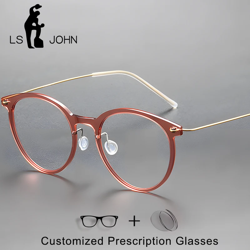 男性と女性のための超軽量チタンメガネフレーム、レトロな丸いネジなし、近視処方老眼鏡、カスタマイズされた眼鏡、ブランドウェア