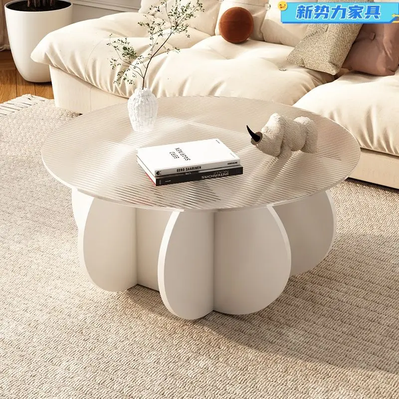 Glass light luxury modern coffee table living room home small apartment circular balcony table minimalist diameter 70 and 80cm