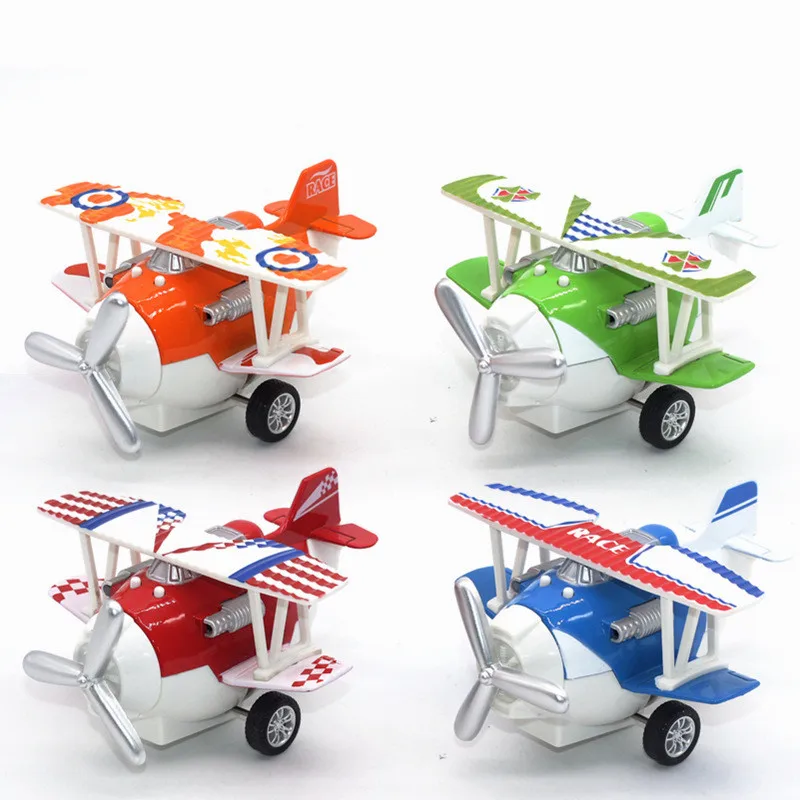 Alloy pull back biplane glider model,simulation sound and light cartoon airplane toy,airplane toy gift for children