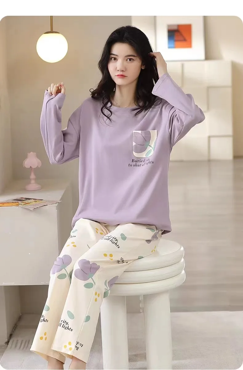 Women\'s Spring and Fall Pajamas Set of Long-Sleeved Casual Pants Home Wear New Milk Silk Large Size Girls Fall Clothes and Pants