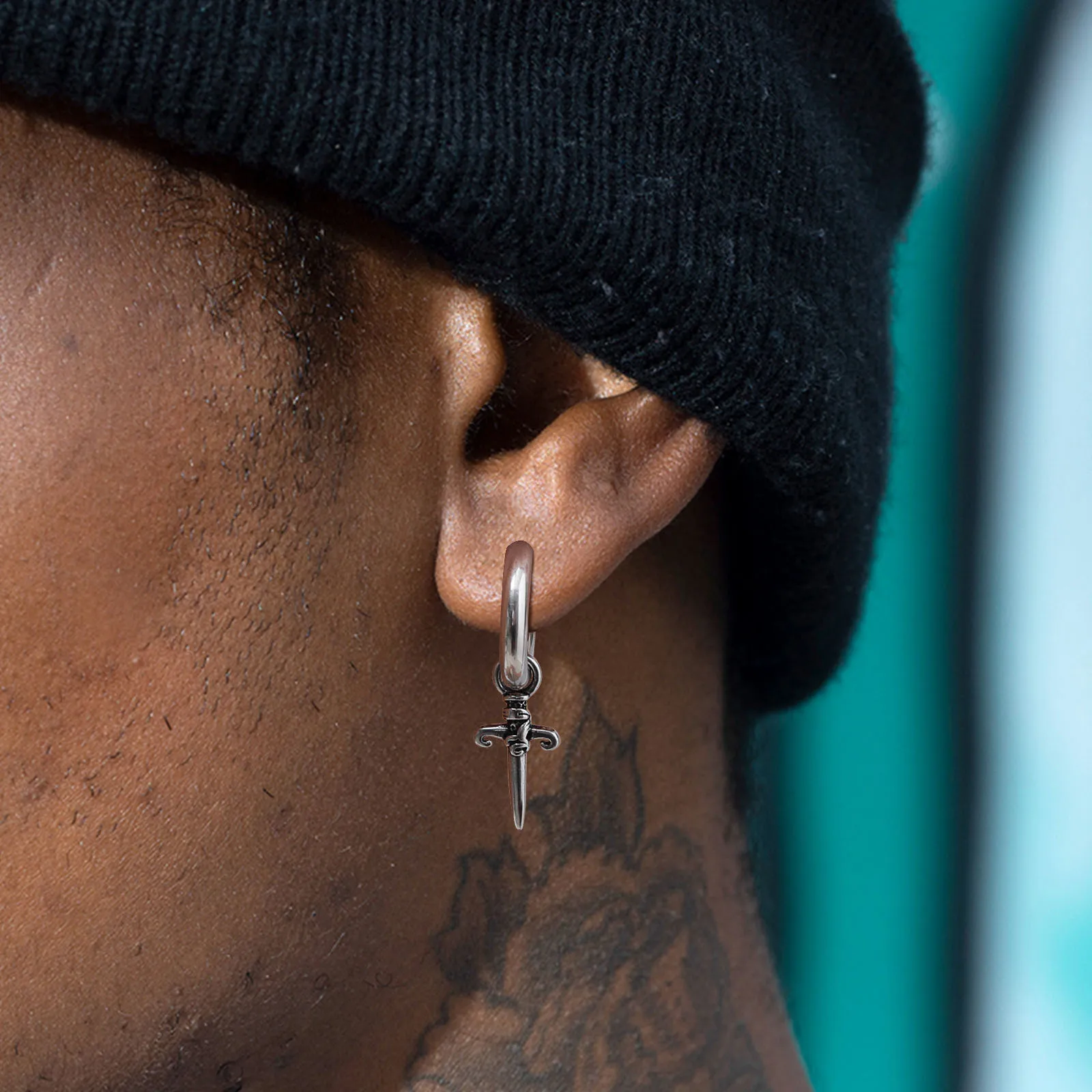 Gothic Sword Shaped Hoop Earrings for Men Boys,Stainless Steel Cross Earrings,Rock Punk Jewelry Anniversary Birthday Gifts