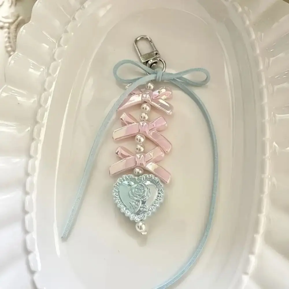 High Quality Bow Ribbon Bead Keychain Handmade Bag Pendant Phone Chains Bag Accessory