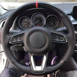 Car Steering Wheel Cover Carbon Fiber Leather For Mazda 3 Axela 2017 2018 2019 Mazda 6 Atenza 2017-2019 CX-3 2018-2019 CX-9 CX-5