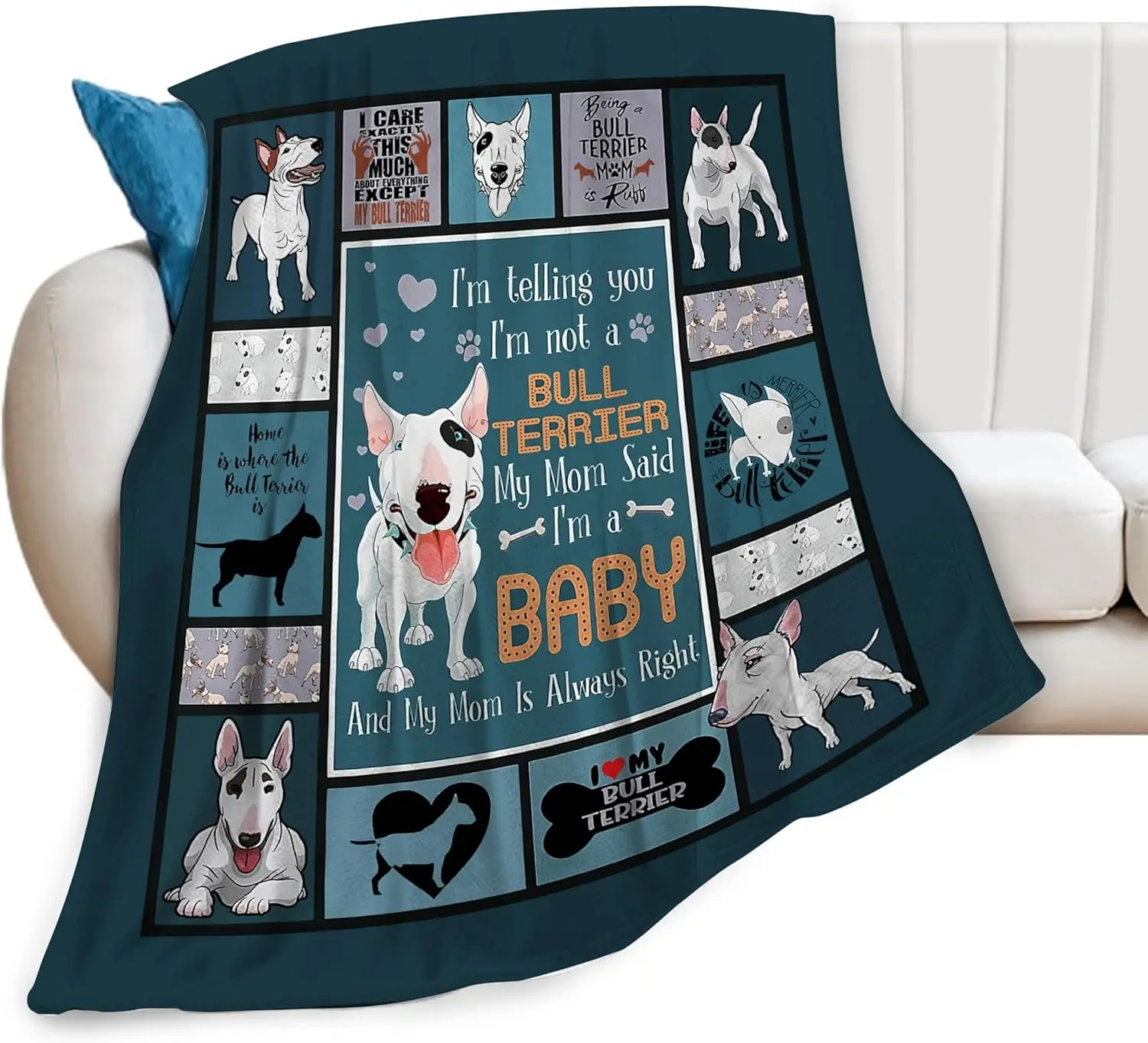 Funny Bull Terrier Dog Lover Blanket Throw Home Decor Pet Gift for Dog Owners Cozy Couch Seasonal Gift