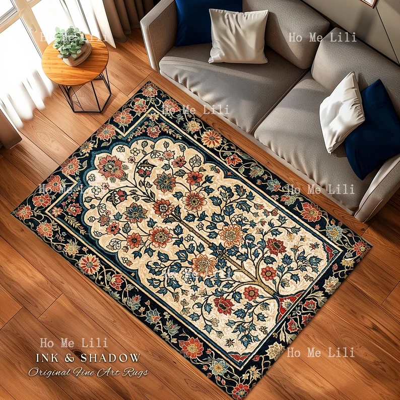 Earthy Colors Tree Of Life Rug Indie Floral Aesthetic Living Room Home Decor Rustic Housewarming Gift