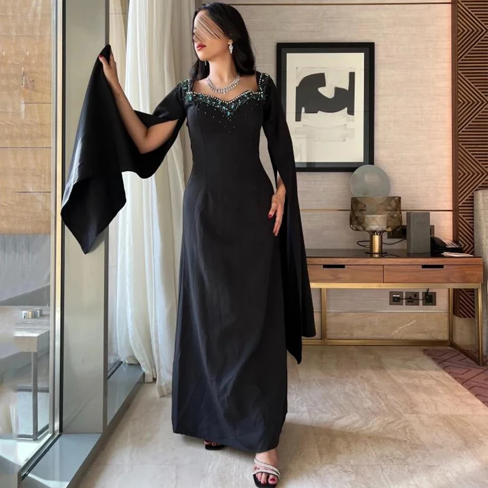 

DRESS RORU Beading Jersey Evening Dress V-Neck Long Sleeves A-Line Ankle Length Saudi Arabia Women Occasion Customized Gowns