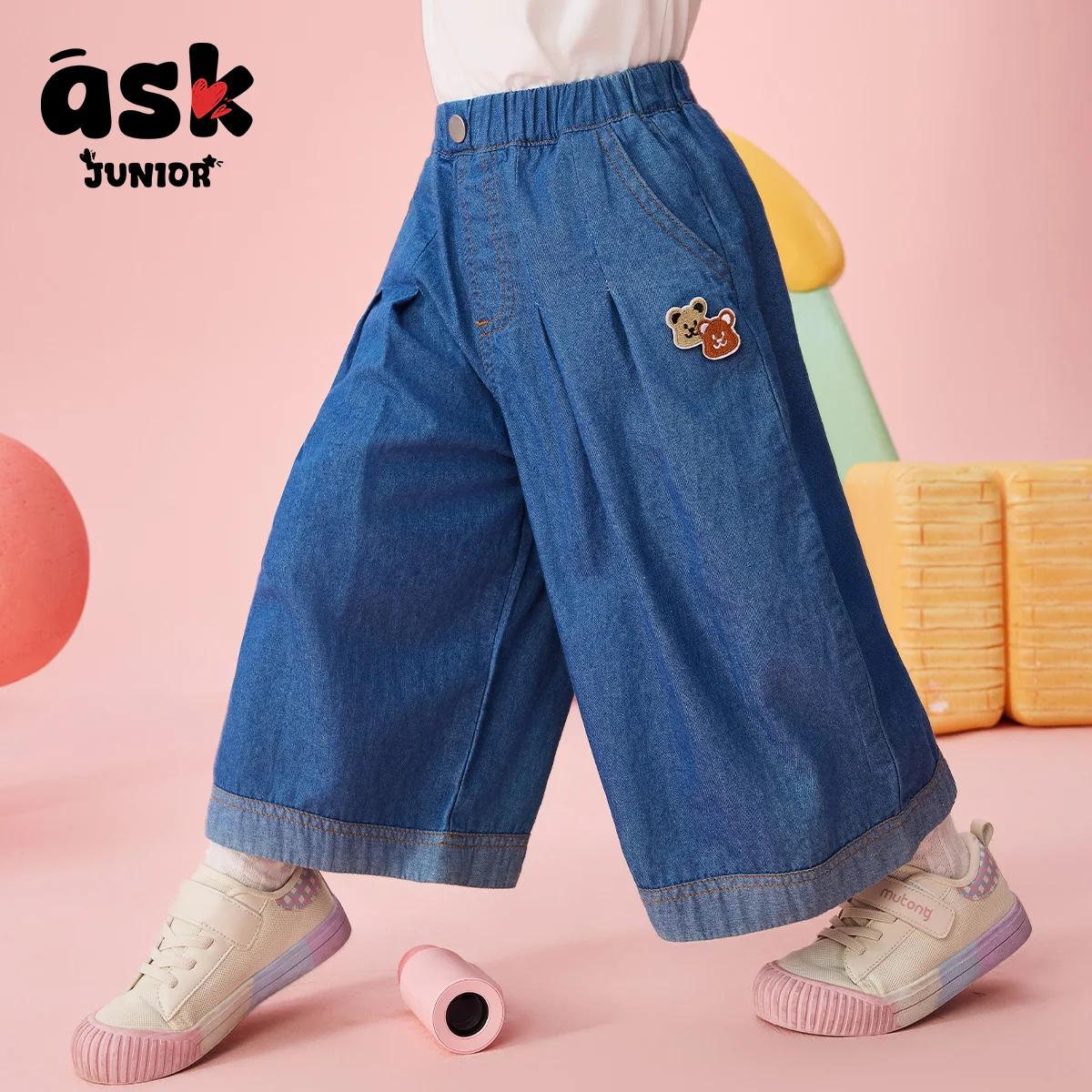 بناطيل صيفية للأطفال بناتي بناطيل مستقيمة كاجوال بطباعة دب لطيف #3