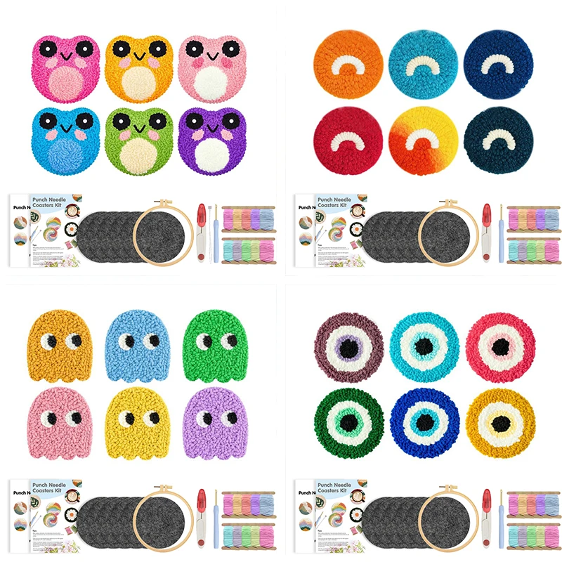 

GATYZTORY 6pc/Sets Punch Needle Coaster Kit Punch Needle Embroidery Kit for Adults DIY Craft Supplies Tufted Coasters Tablemat