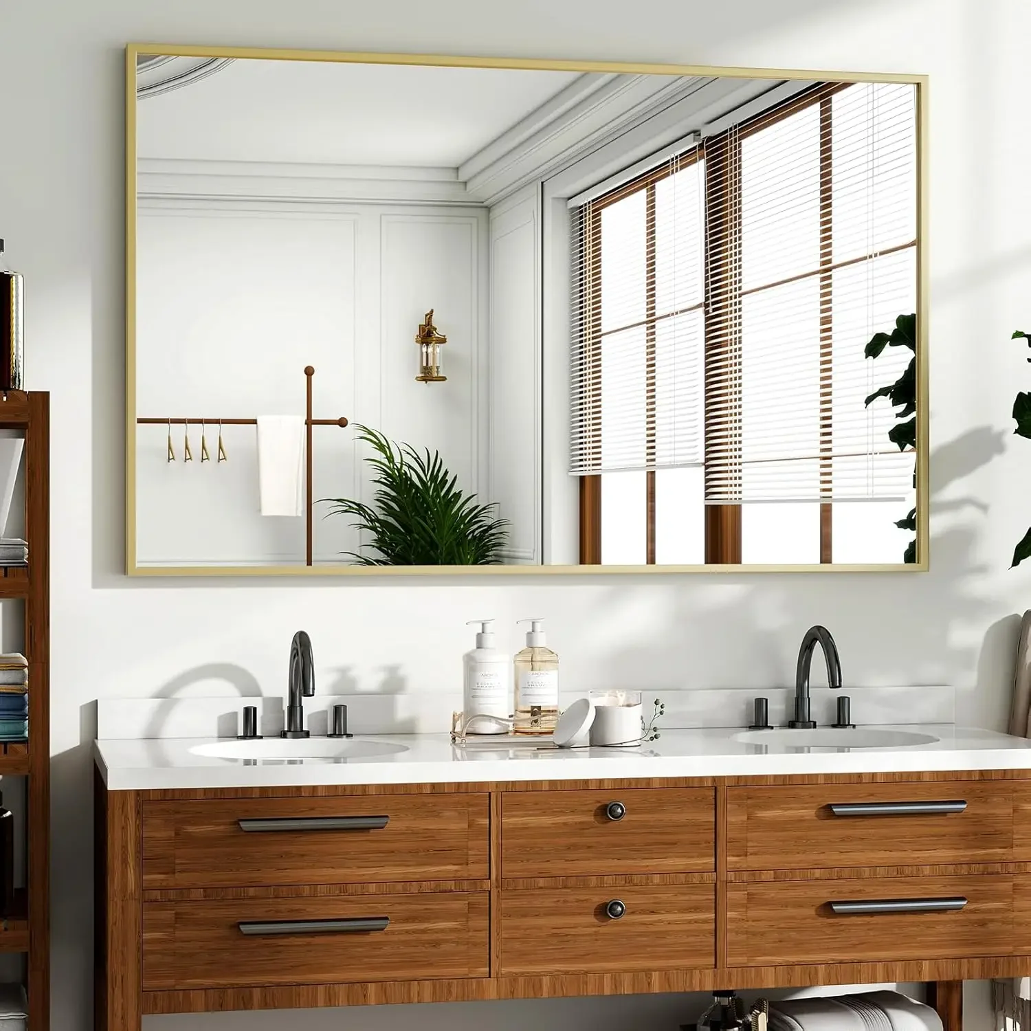 

48"x30" Bathroom Mirror for Wall, Large Gold Framed Rectangle Mirror Aluminum Alloy Frame Wall-Mounted Horizontally/Vertically f