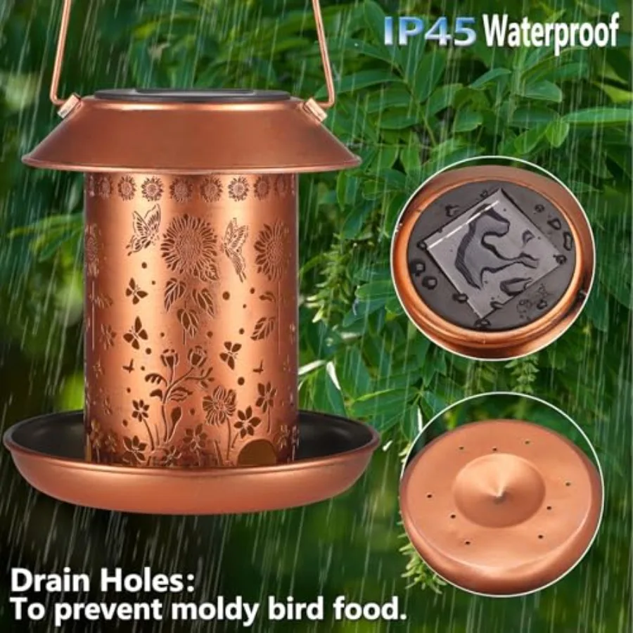【Spot goods】Sunflower Solar Bird Feeder for Outdoors Hanging Solar Lanterns Waterproof Metal Wild Bird Feeders Garden Outside Y view 5