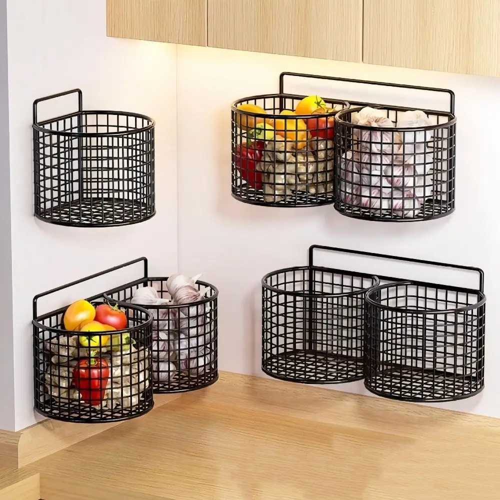 1/2/3 Grids Wall Mounted Storage Basket No Punching Space Saving Comb Storage Bucket Iron Large Capacity