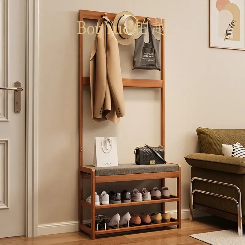 Entryway Shoe Bench with Storage Coat Rack Hallway Organizer Floor Standing Hanger Simple Home Furniture for Living Room