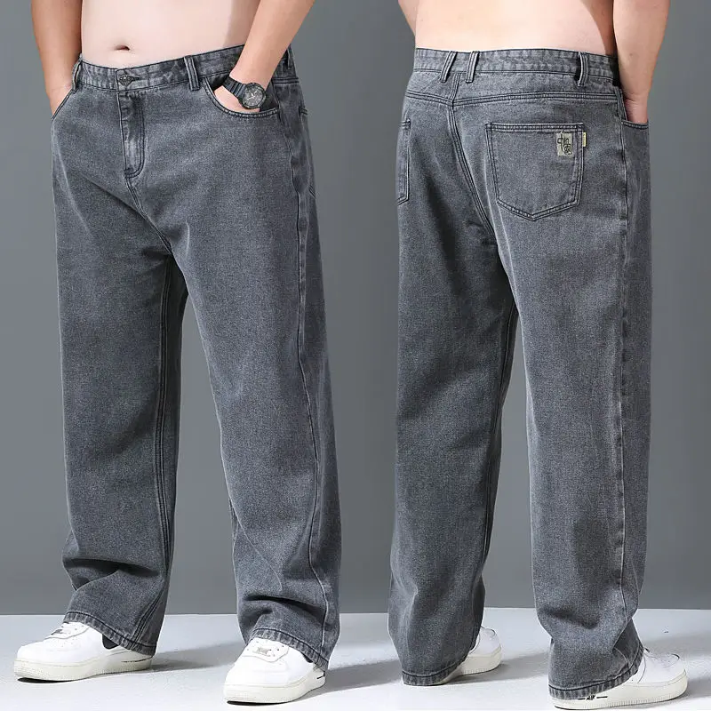 

Men Denim Pants Thin Wide-legged Trouser Baggy Jeans Man Clothing Big Size Straight Loose Casual Summer Solid Black Gray