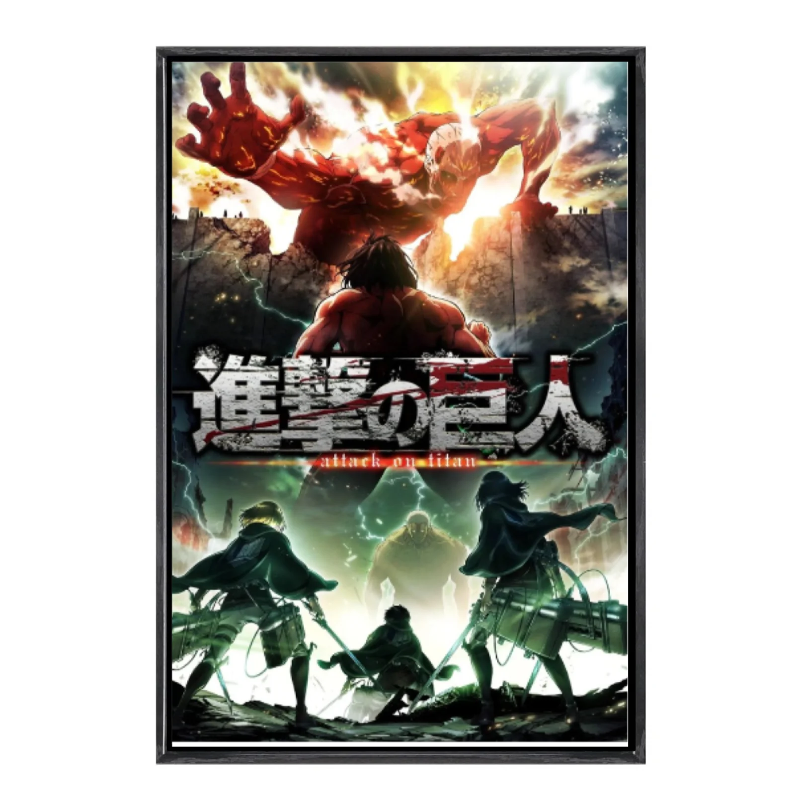 Póster de lienzo de varios tamaños de Manga japonesa, arte de pared de doble marco, decoración del hogar de Attack on Titan para sala de estar y dormitorio