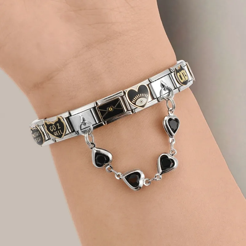 2025 Primavera Verano flores coloridas tulipán rosa gato Luna italiano encanto enlaces ajuste 9MM pulsera de acero inoxidable mujeres DIY fabricación