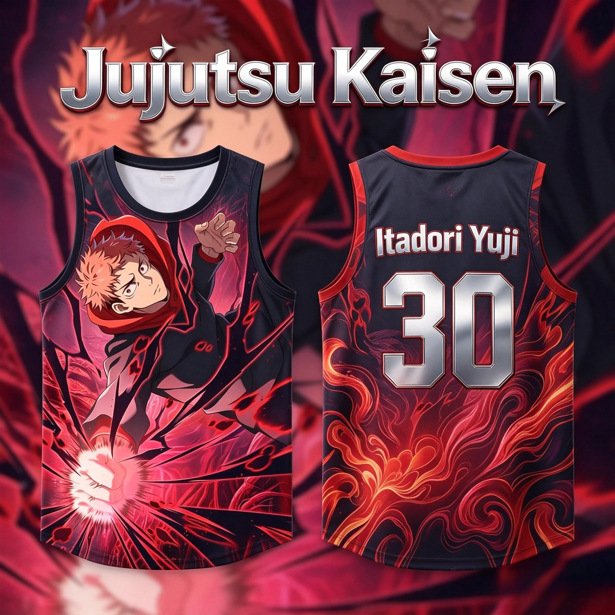 2026 Summer Popular Anime Jujutsu Kaisen Itadori Yuji 3D Printed Round Neck Vest, Breathable Unisex Y2K Fashion Sports Top
