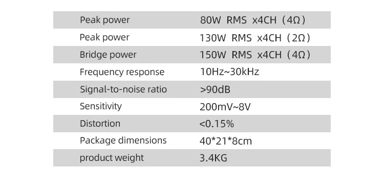 Aluminum alloy 12V Car Audio Amplifiers Strong Power Car Amplifier Powerful 4 Channel Car Amplifiers RMS 130W*4@2Ω/RMS 80W*4@4Ω