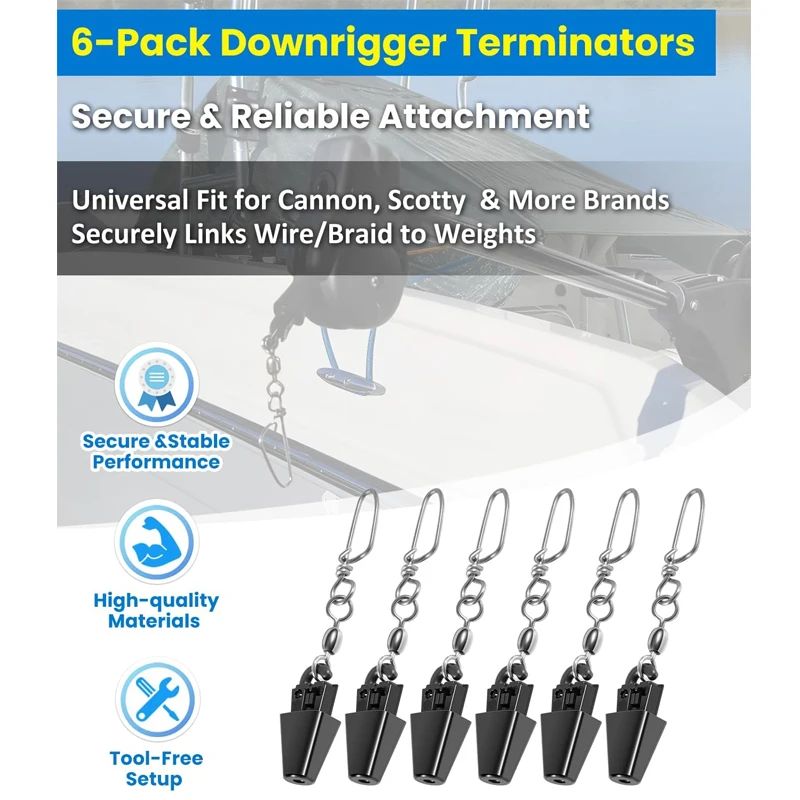 6 Tool-Free Line Terminators for Cannon, Scotty + Downrigger Kit with Rebuild & Terminator Sets for Cannon Manual Downriggers