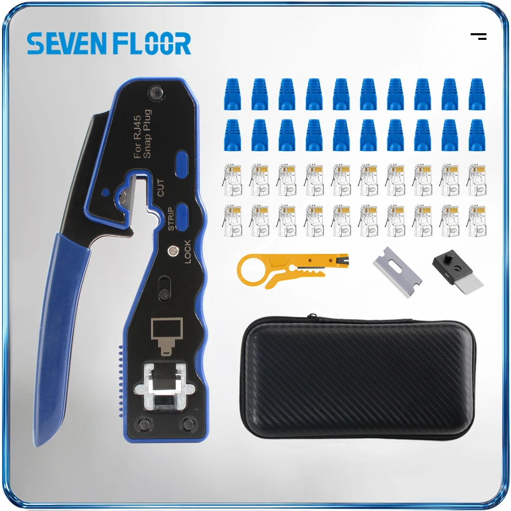 Pass Through RJ45 Cat6 Crimping Toolkit, 8P Crimper for CAT6A/CAT6/CAT5E (STP/UTP) with Cat6 connectors,3-in-1 Crimp/Cut/Strip