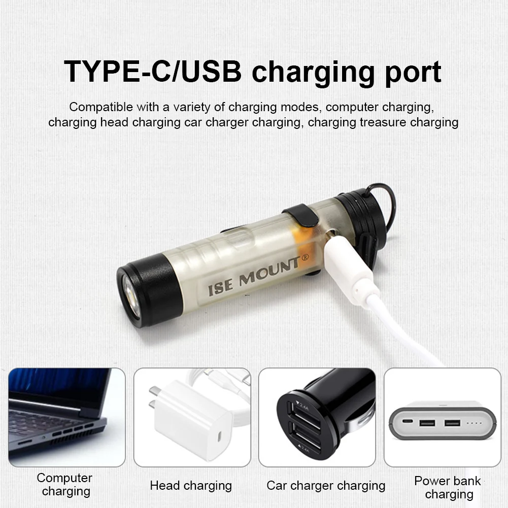 LED屋外ミニ懐中電灯、マグネットフック付き小型ハンドヘルド懐中電灯、Type-C充電式ポケットサイズ作業灯、キャンプテント用