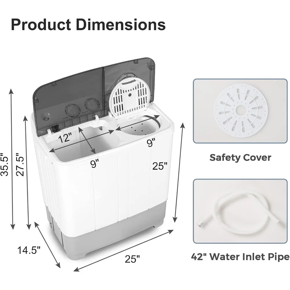 Semi-Automatic Washer, 22Lbs  Twin Tub Washer and Spinner Combo with Drain Pump & 3 Selected Modes, Portable Laundry Washer