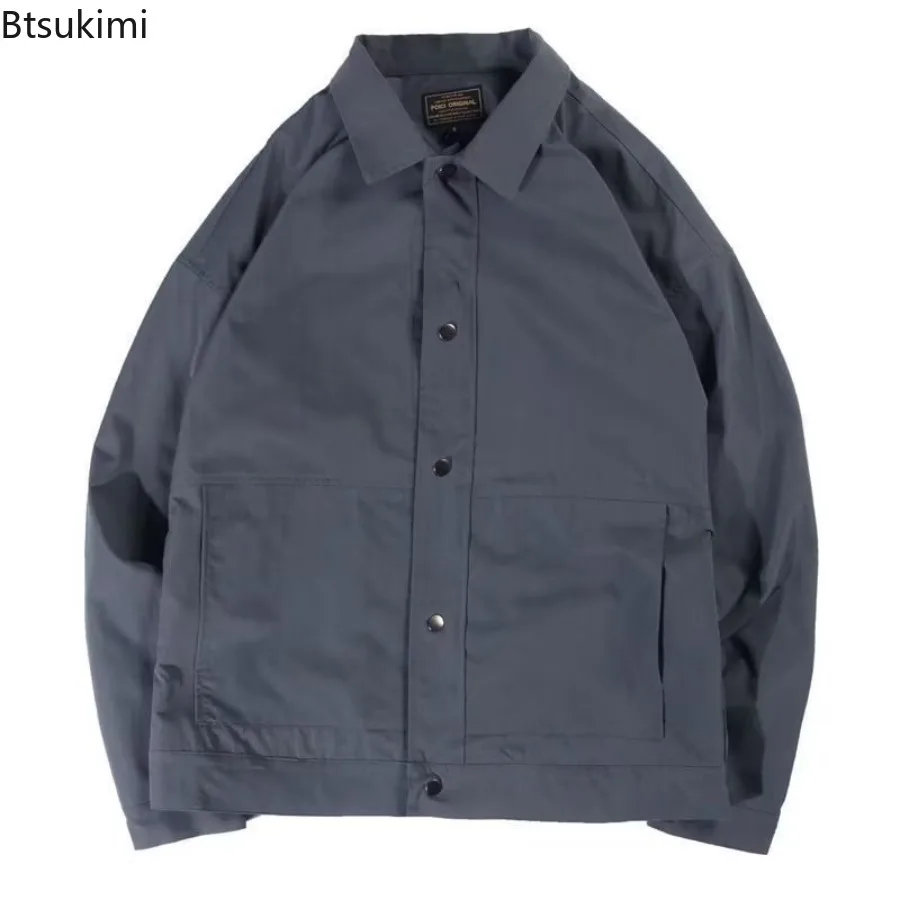 2025 Men's Spring and Autumn Cargo Coat Solid Color Turndown Collar Windproof Korean Style Relaxed Fit Working Jackets for Men