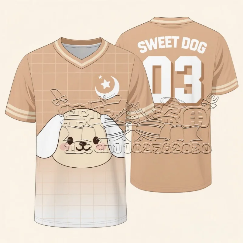 NewBest-sellingSanlioClassicCartoonT-shirt المرأة الكبار نسخة الأطفال بودنغ الكلب لطيف ثلاثية الأبعاد مطبوعة فضفاضة قصيرة الأكمام قميص