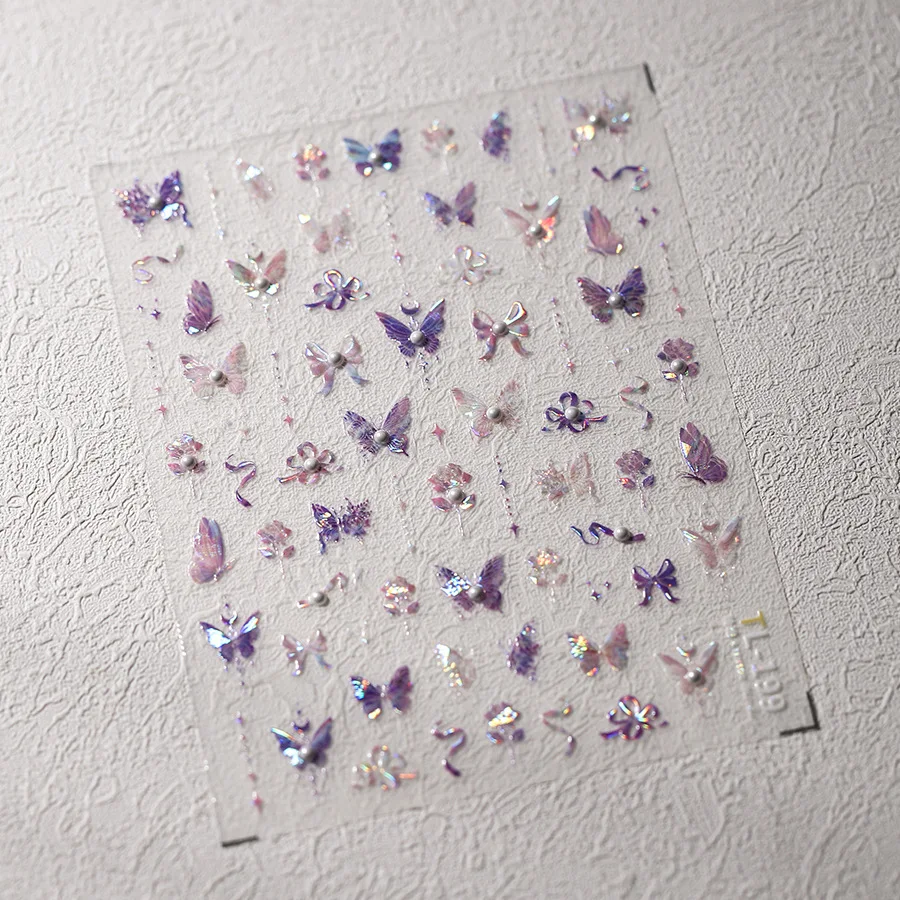 ملصق أظافر فراشات ذاتي اللصق ، ملصق فني ، قوس وردي ، قمر ، تصميم ضوء النجوم ، رائع ، أرجواني ، وردي ، جودة عالية ، 5D ، 1