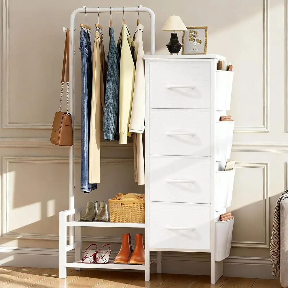 

Drer with Hanging Rack - 52" Tall Clothes Rack with Ders, 4 Ders & 4 Side Bags, abric Chest o Ders with with Bottom Shelves