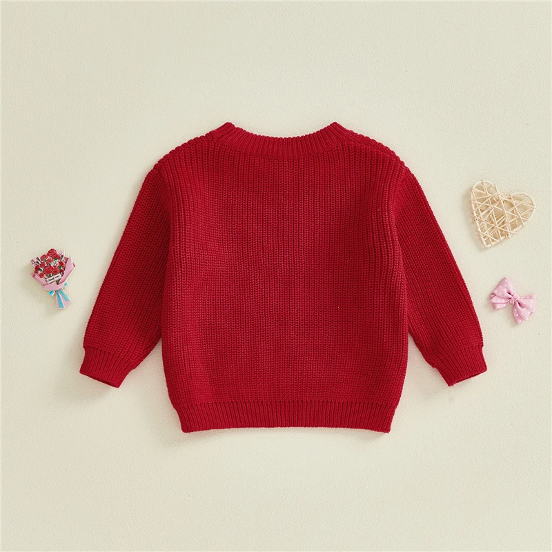 

Свитера на День святого Валентина для маленьких мальчиков и девочек, топы с длинными рукавами и круглым вырезом, топы с вышивкой в виде сердца и надписью, детские толстовки для малышей