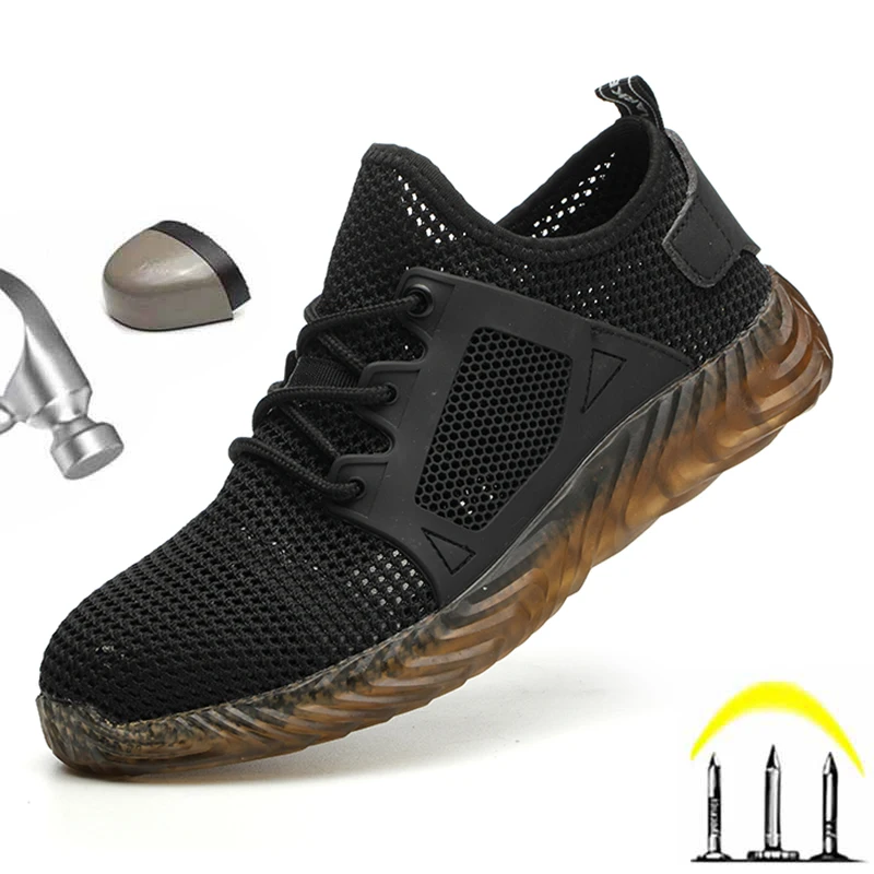 

Men Shoes Breathable Mesh Women Safety Work Shoes Anti-Smashing Steel Toe Cap Puncture Proof Unisex Work Ankle Boots Men Sneaker
