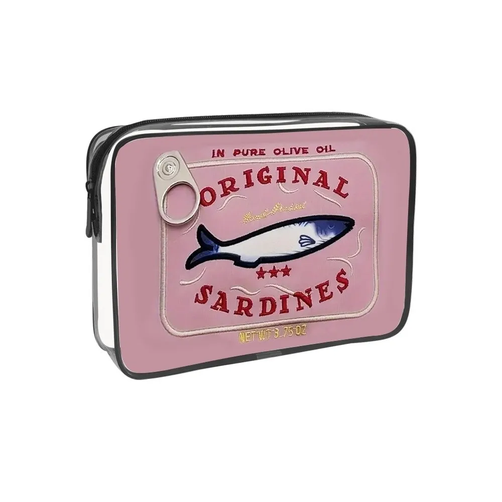 PVC Material Makeup Bag transparent Zipper Closure Makeup Pouch Canned Sardines Design Handbag Style Cosmetic Bag For Travel