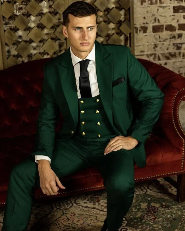 Green Classic 3Pcs Men Suits Formal Wedding Pant Coat Latest Design Business Prom Outfit Wear Slim Fit Blazer Trousers Clothing