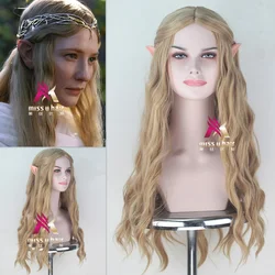 Halloween women Galadriel wig Elf pointy ears role play long golden wavy hair Elf queen Cate Blanchett hair costumes