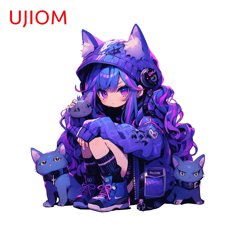 UJIOM Neon Enchanting Cute Cat Girl Wall Sticker Cool Fashion Sofa Wall Veneer Decals Scratch Proof Adhesive Amusing Wallpaper