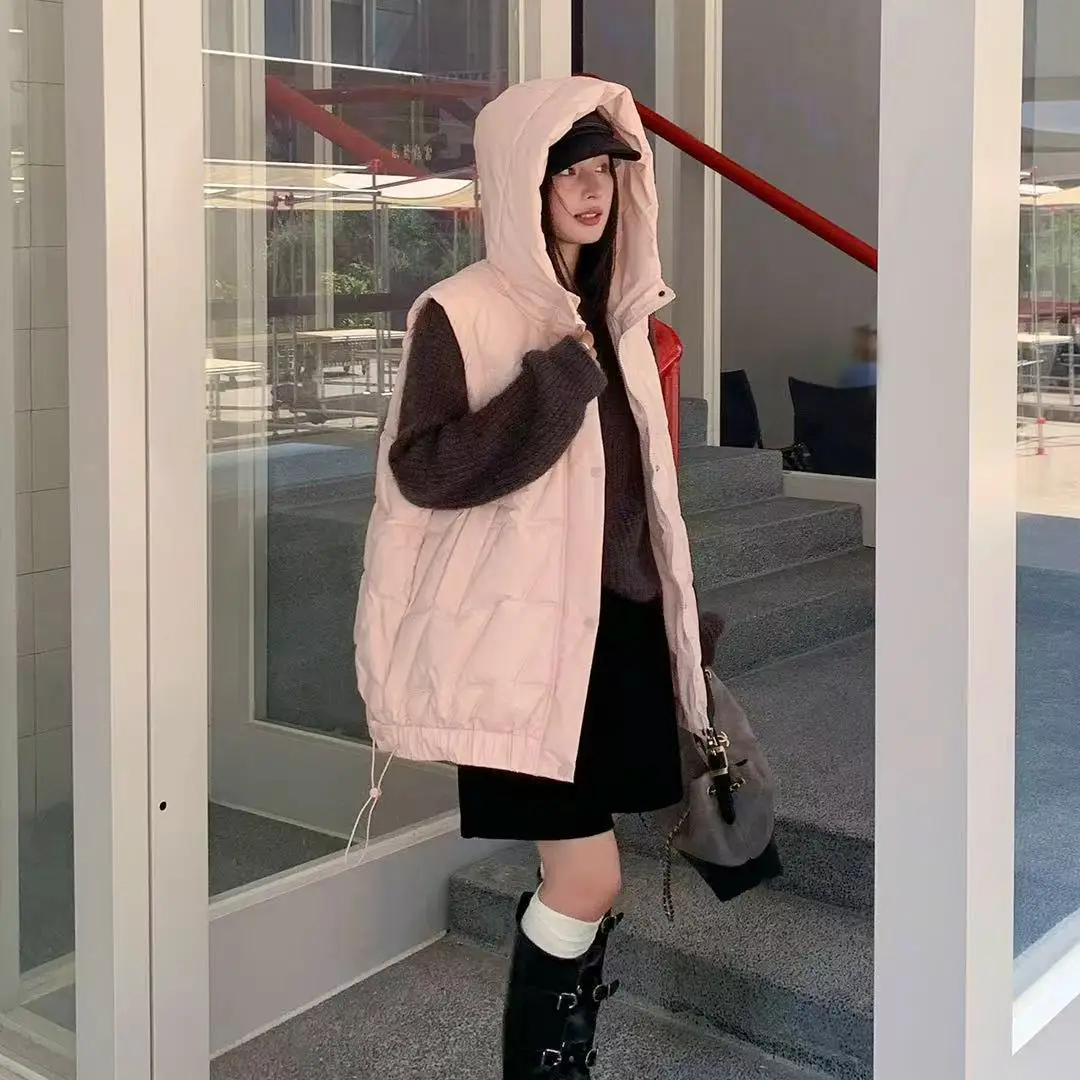 Chaleco de algodón a la moda Otoño Invierno 2025 nuevo chaleco con capucha Chaqueta de algodón suelta versátil