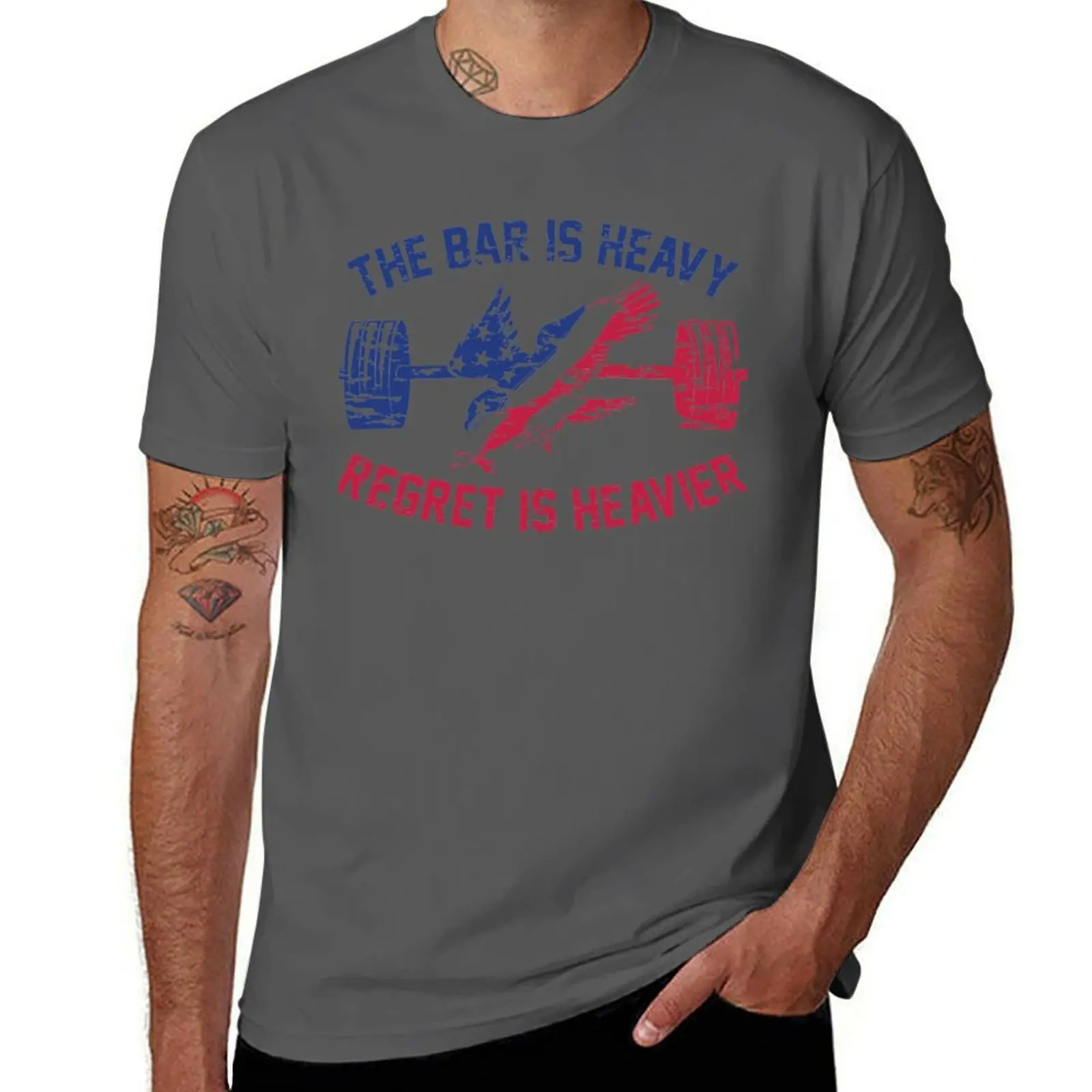 

The Bar Is Heavy Regret Is Heavier - RWB T-Shirt Retro Style Print Casual Top