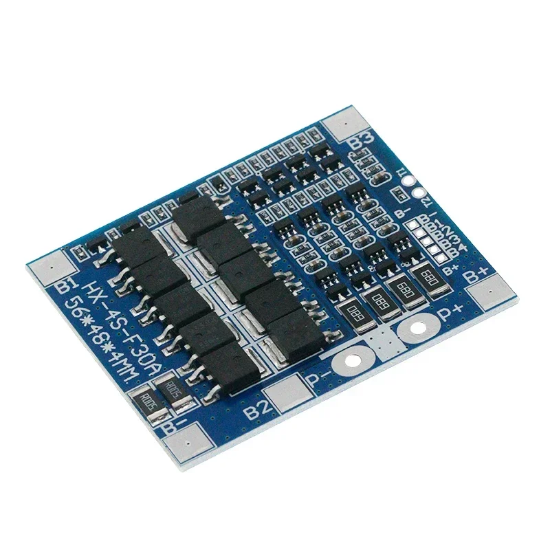 1PCS 4S 30A 14.4V lithium iron phosphate protection board Balanced integrated circuit 18650 battery BMS Packaging PCB blue