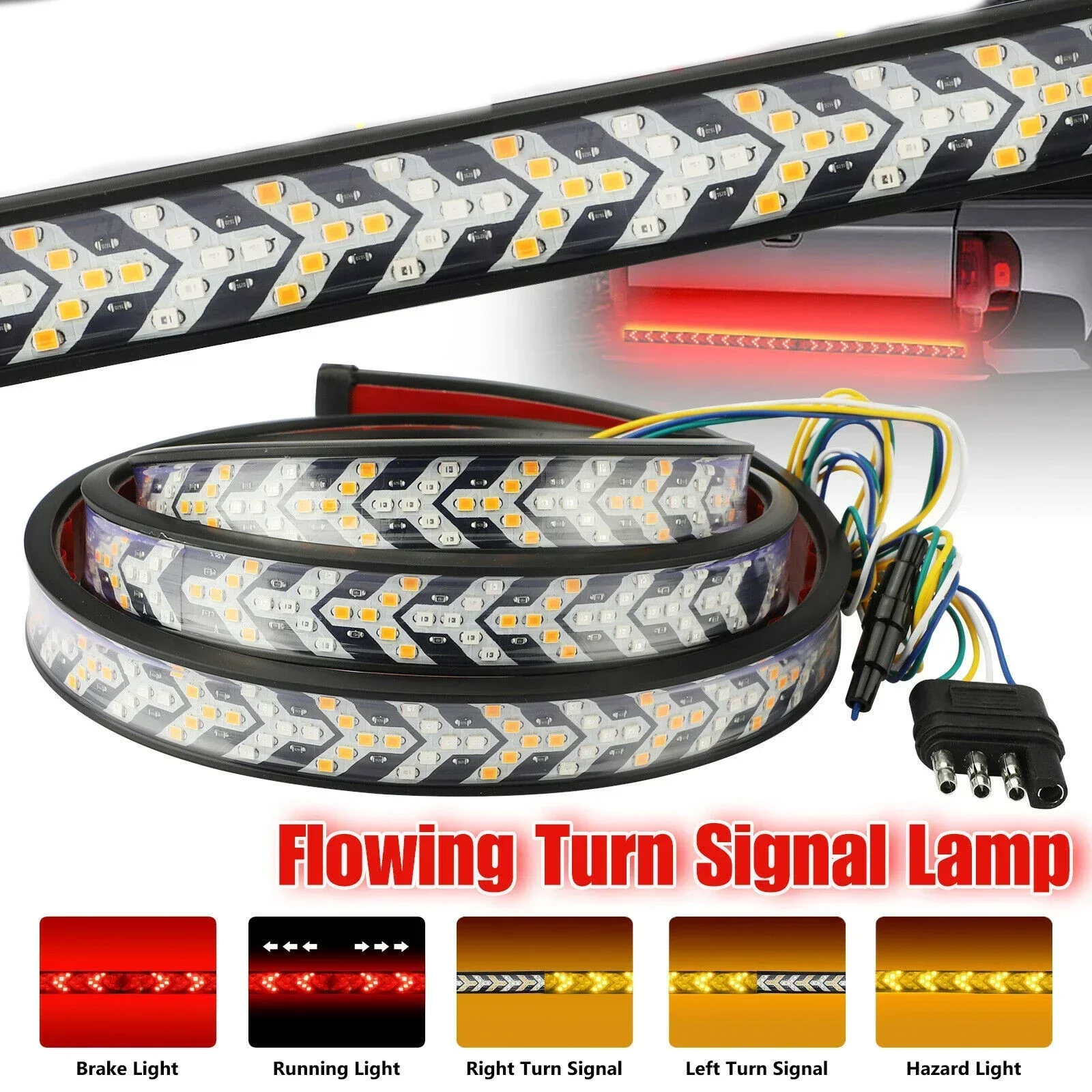 

12V Car Brake Turn Light Signal Flexible RV SUV LED Strip Rear Tail Reverse Double Flash Lights for Pickup Trunk Cargo Jeep