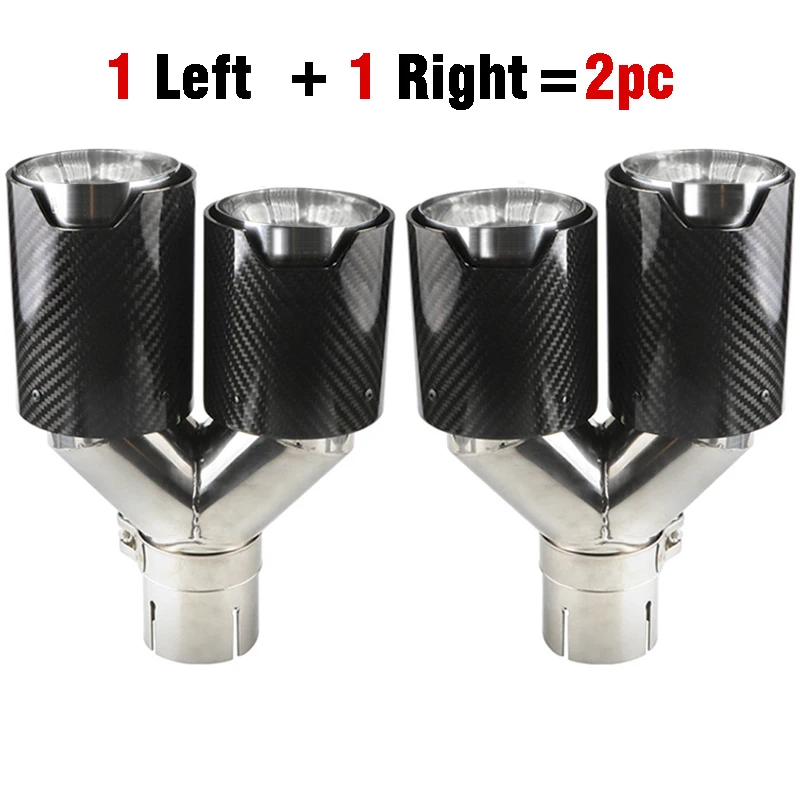 

63mm Car Carbon Fiber Glossy Muffler Tip Y Shape Double Exit Exhaust Pipe Mufflers Universal stainless steel Nozzle Decoration