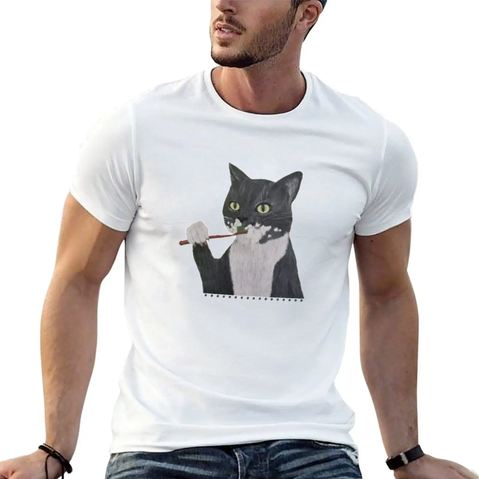 

Футболка Misha the cat Dental Design, мужские футболки для мужчин, мужские однотонные футболки для мужчин, облегающая футболка