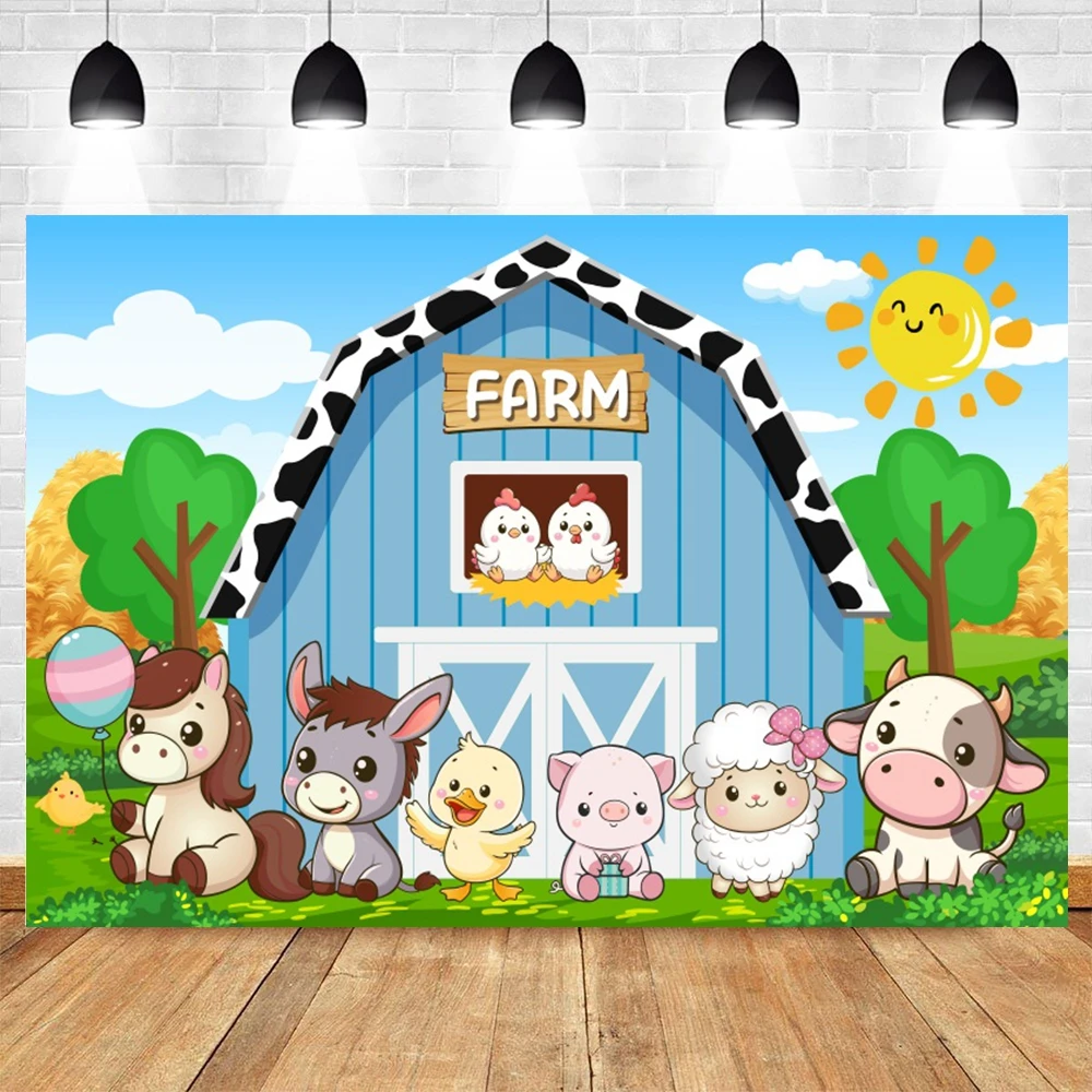 Cartoon Farm Animal Theme Photography Background Birthday Party Wooden Fence Poster Photographic Backdrops Photo Studio
