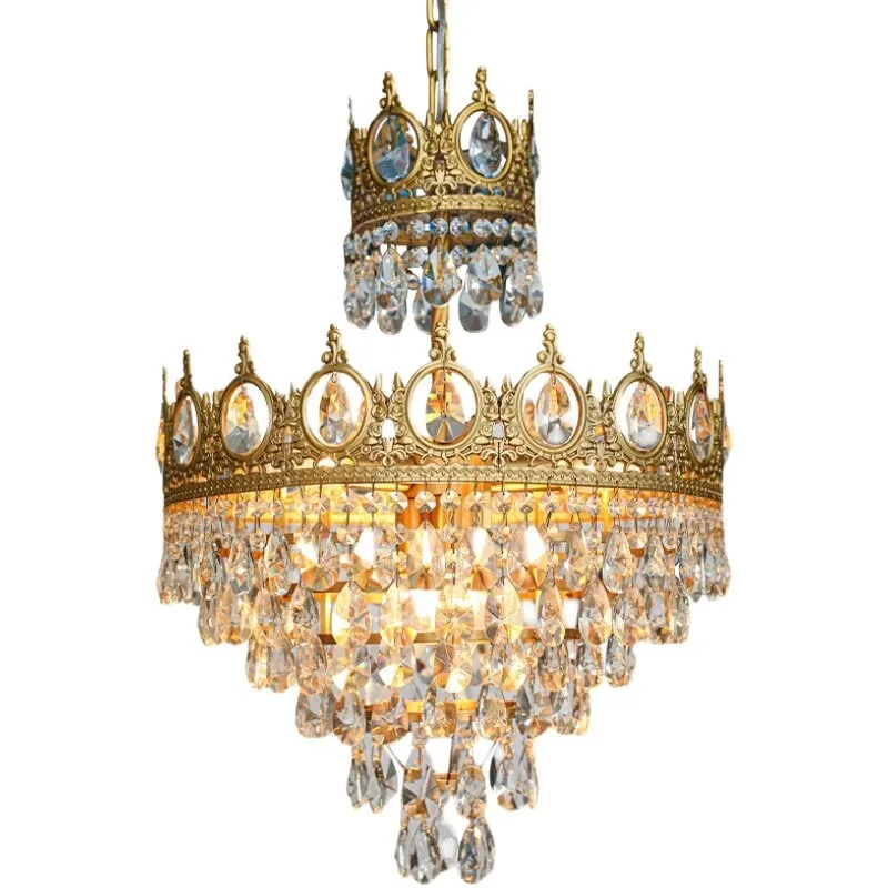 Vintage French crown crystal chandelier, bedroom bedside entrance all copper chandelier