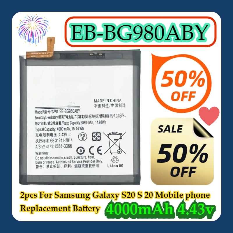 2pcs For Samsung Galaxy S20 S 20 Mobile phone EB-BG980ABY 4000mAh Replacement Battery
