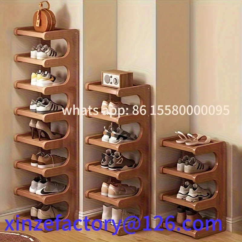 

Customizable 8/7/6/5 layer bamboo and wood shoe rack, storage rack, space saving, suitable for entrance display
