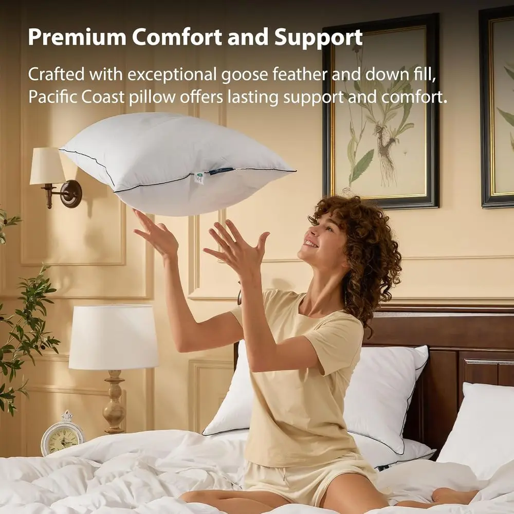 وسائد فاخرة من ريش الإوز مع غرزة ماسية، صلابة متوسطة، حجم قياسي - عبوتان