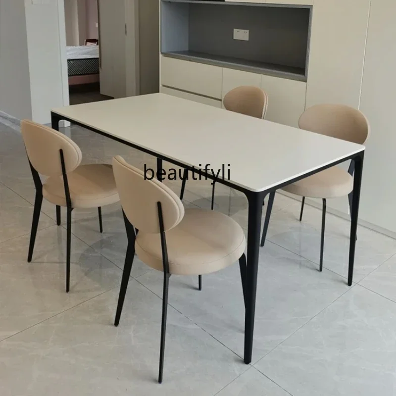 

Pure White Stone Plate Dining Tables and Chairs Set Household Rounded Aluminum Alloy Modern Minimalist Dining Table