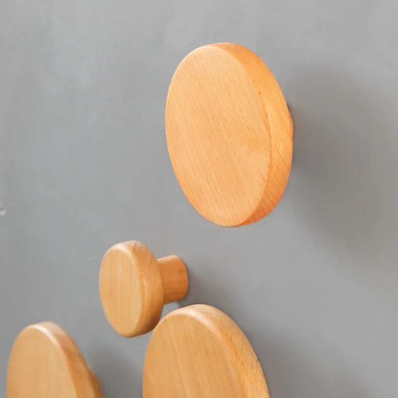 Behind Door Wooden Hook Round Design Hang Coat on Wall Modern Simplicity Home Decorations Living Room Bedroom Coat Hat Storage