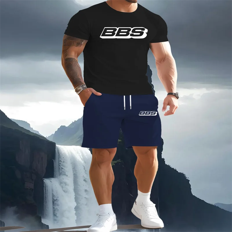 

2025 fashionable men's sportswear short sleeved shorts set round neck T-shirt shorts cool and breathable summer two-piece set